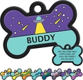 GoTags Silent Dog Tag, Personalized Engraved Bone Silicone Dog and Cat Name Pet ID Tags, Soundless No More Jingling Dog Tags (Space UFO)