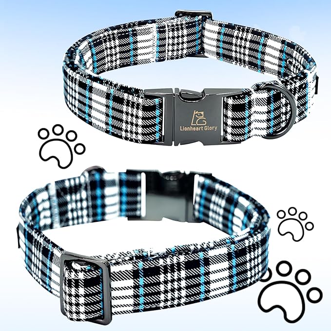 Lionheart glory Dog Bow Collar Blue and Black Plaid Dog Collar for X-Small Dogs,Boy Dog Collars with Bowtie Spring Summer Collars Soft Adjustable Pet Collar Bows