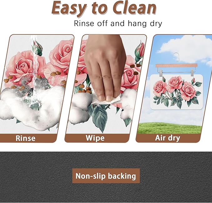 Pink Rose Pet Feeding Mat,Vintage Absorbent Quick-Dry Cat Dog Food and Water Bowl Mats,Non-Slip Rubber Backing Mat,Cat Dog Accessories Supplies 12"x20"