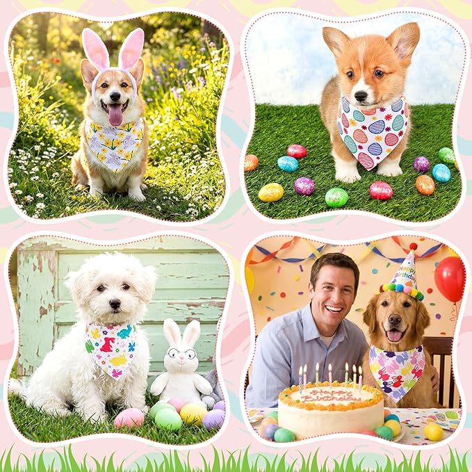 Aliceset 180 Pack Easter Dog Bandana Bulk, Easter Bandanas for Dog, Washable Adjustable Pet Triangle Scarf Bib for Small Medium Large Puppy Holiday Costumes Accessories