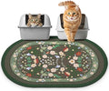 Bienbee Cat Litter Mat, 33" x 22" Large Size Litter Box Mat Rug with Non-Slip Bottom,Urine and Water Proof, Easy to Clean Cat Supplies Essentials for Indoor Kitty Kitten Floor,Green Flowers L