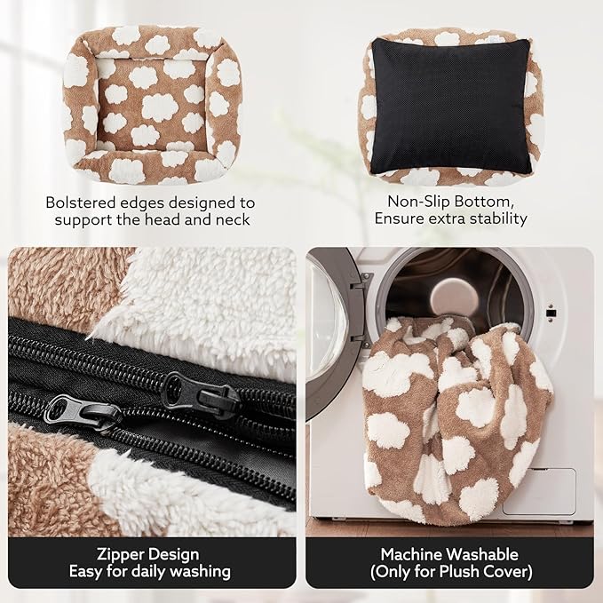 JOEJOY Medium Dog Bed Medium Size Dog, Rectangle Washable Orthopedic Pet Bed with Removable Zipper Cover, Cute Soft Calming Puppy Pet Bed with Jacquard Shaggy Plush & Non Skid Bottom
