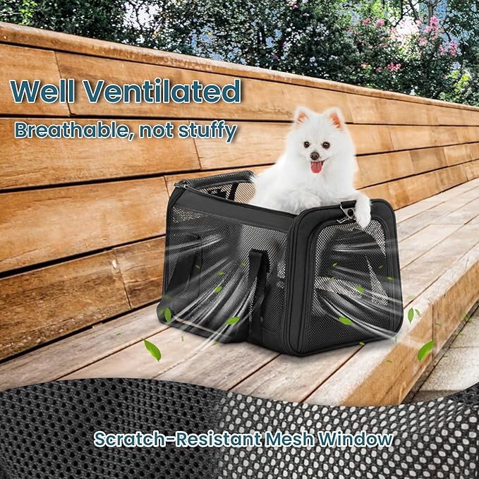 19 x 12 x 12 Large Cat Car Carrier – Roomy Escape-Proof Cat Car Seat for Safe Driving, Lockable Zippers & Safety Tether, Soft-Sided Travel Carrier for Road Trips & Vet Visits