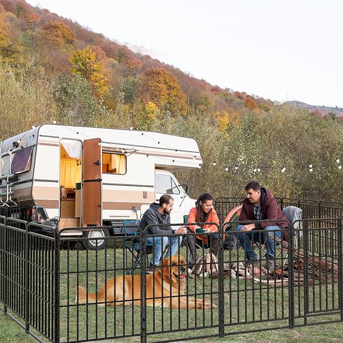 Heavy Duty Dog Playpen: 24 Steel Panels 40" Height, Square Steel Pipe with Reinforced Crossbars, 54FT 227 Sq.ft Portable Fence for Yard RV Camping, Snowy Black