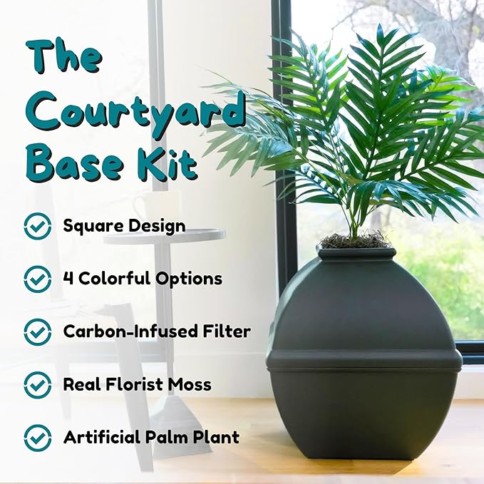 Good Pet Stuff Hidden Litter Box Planter, Decorative Cat Litter Enclosure with Carbon Filter, Artificial Plant, Easy Clean, Indoor Design, Courtyard Square Style, Base Kit, Black Suede