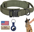DAGANXI Tactical Dog Collar, Adjustable Military Training Nylon Dog Collar with Control Handle and Heavy Metal Buckle for Medium and Large Dogs, with Patches and Airtags Case (L, Green)