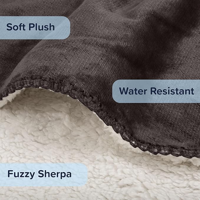 PETMAKER Dog Blanket - 80x100in Reversible Sherpa Blanket - Throw Blankets for Bed, Couch, or Car - Machine Washable Puppy Essentials (Charcoal)