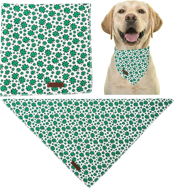 St. Patrick's Dog Bandana, UP URARA PUP Shamrock Triangle Bid Scarf for Medium Large Dogs, Cotton Kerchief for Girl Boy Puppies, Cute Spring Green Bandana,S
