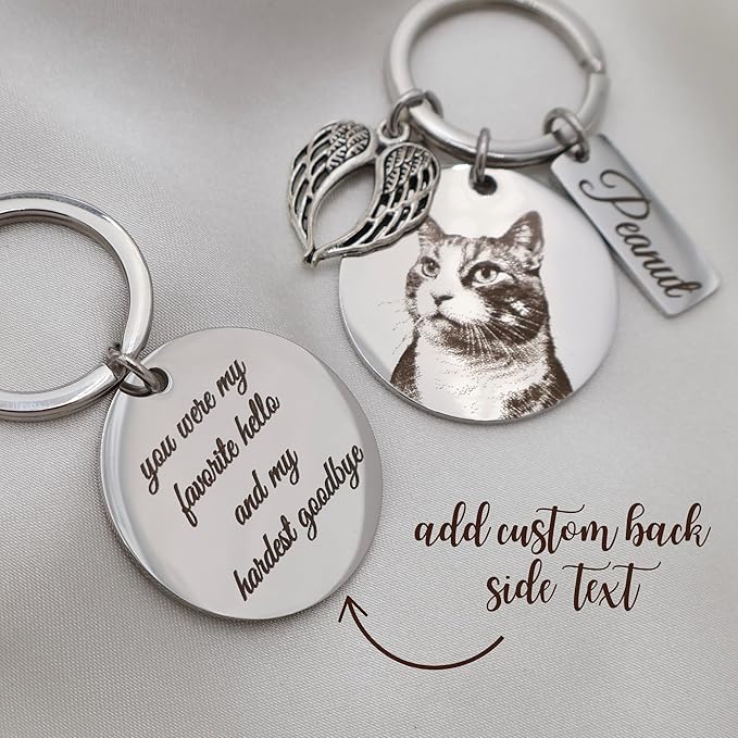 Personalized Pet Photo Engraved Keychain – Custom Dog or Cat Portrait Keepsake – Stainless Steel Pet Memorial Gift for Pet Lovers – Meaningful Remembrance or Holiday Stocking Stuffer