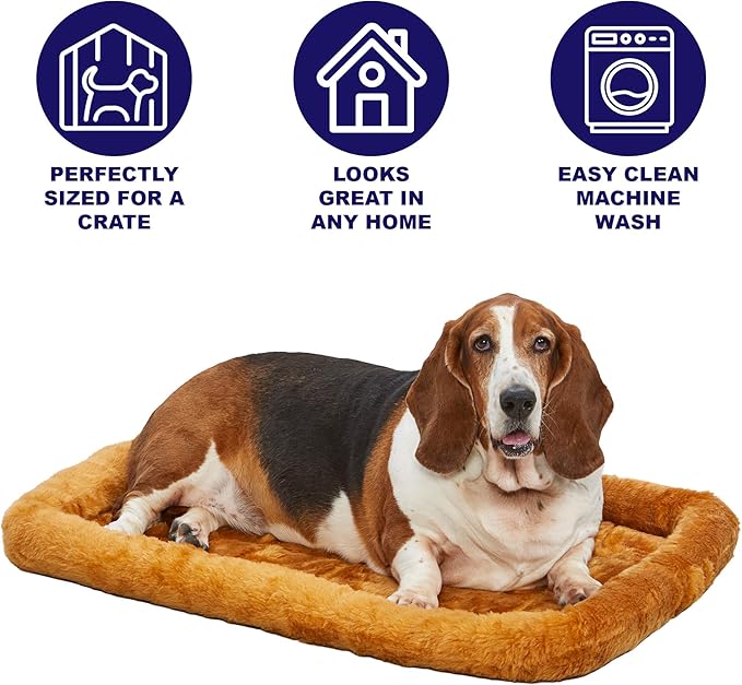 MidWest Homes for Pets QuietTime Dog Bed – Cinnamon Faux Fur Bolster, Ultra-Soft and Machine Washable, Fits 48-Inch Crates and Carriers, for Extra-Large Breed Dogs