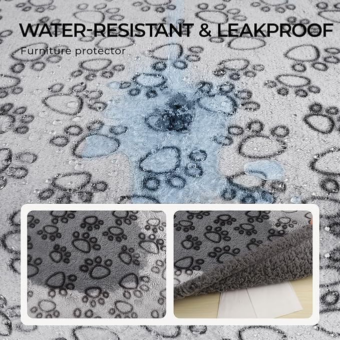 Luciphia Waterproof Pet Blankets for Couch Sofa Bed Cover Liquid Pee Proof Washable Soft Fluffy Large Dog Blanket Reversible Furniture Protection Paw Grey Small（40" x 28"）