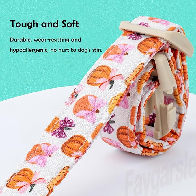 Faygarsle Fall Pumpkin Pattern Dog Collar with Charm, Adjustable Neckwear for Small Medium Large Dogs, Orange and Pink for Small Medium Large Dogs L
