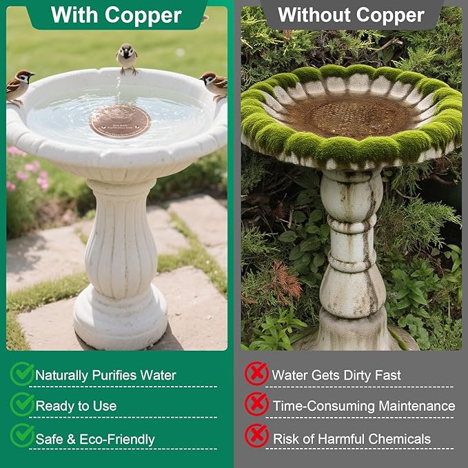 1 Pcs Copper Disc for Bird Bath | 99.99% Pure Copper Plate & Birdbath Disk | 0.6mm Thick Reinforced Design | Maintains Clean Water Naturally | Fits All Birdbath Bowls Year-Round (Bird Style 5)