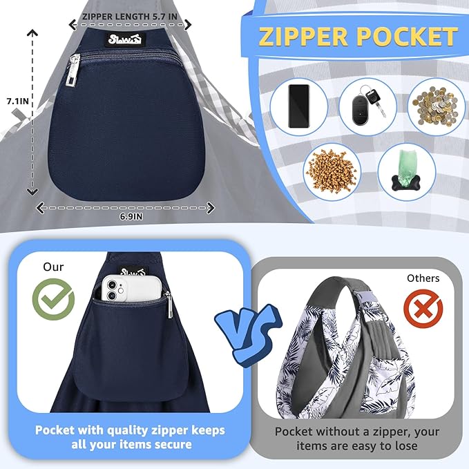 SlowTon Dog Carrier Sling - Thick Padded Shoulder Strap Adjustable Dog Carriers for Small Dogs, Puppy Carrier Purse for Pet Cat with Front Zipper Pocket Safety Belt Machine Washable (Navy Knitted, S)