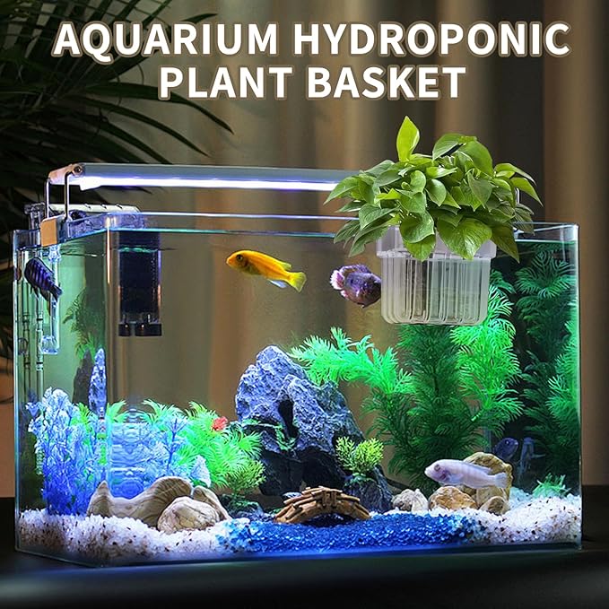 2PCS Aquarium Plant Holder with Hooks Top Clear Acrylic Fish Tank Plant Holder Cup Pots for Fish Tank Aquaponic Plant and Aquascape Decorations