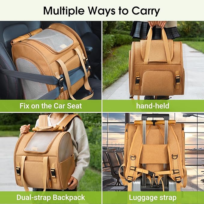 Expandable Carrier Backpack for Big Cats Small Dogs, Airline Approved Pet Carrier Backpack,Foldable Breathable Travel Backpack, Portable Pet Carrier Backpack with Safety Leash, Holds Up to 18 Lbs