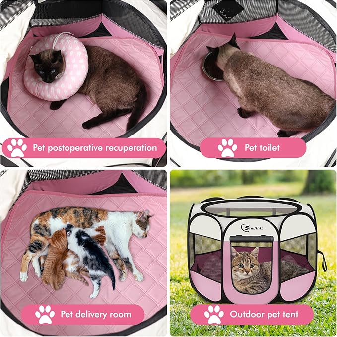 Dog Playpen, Large Puppy Pet Playpen, Dog Crate Tent Cage Indoor/Outdoor, Portable Pop Up Dogs Kennel Playpen with Carrying Case for Dogs/Cats/Rabbitss, Black