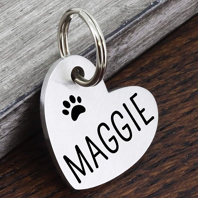 Ultra Joys Custom Personalized Dog ID Tag - Brushed Stainless Steel Heart, Silver, Large