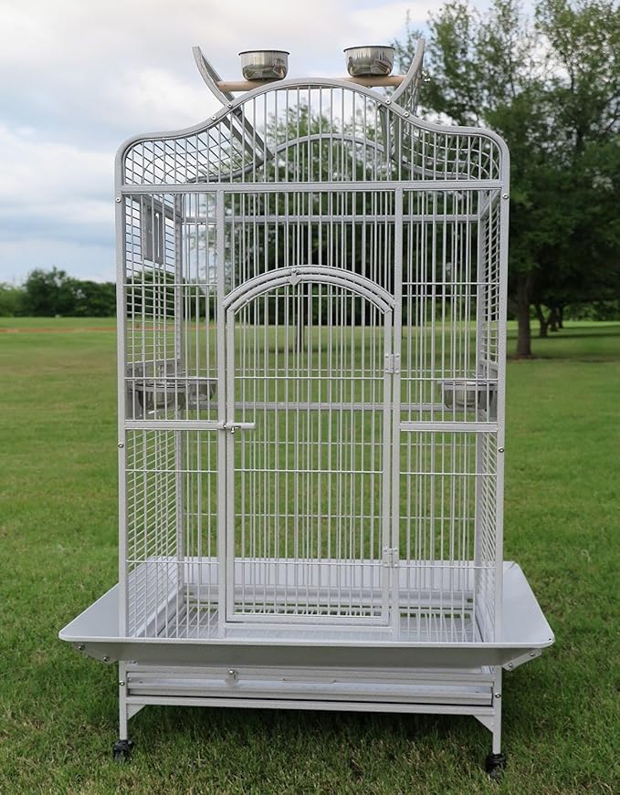 2 Color, Extra Large Wrought Iron Dome Top for Macaw Goffin's Cockatoo Cockatiels African Grey Amazon Parrots Green Cheek Conures Caique Bird Cage with Rolling Stand