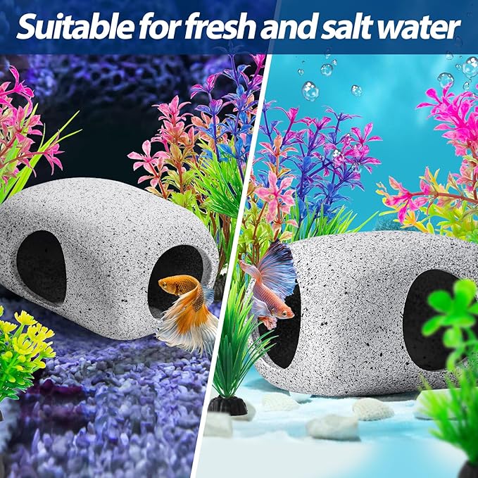 CousDUoBe 13Pcs Aquarium Hideaway Rock Cave Fish Tank Decorations quarium,Betta Toys Hideout Stones House,Safe and Non-Toxic Ceramic Fish Tank Ornaments（Style B）