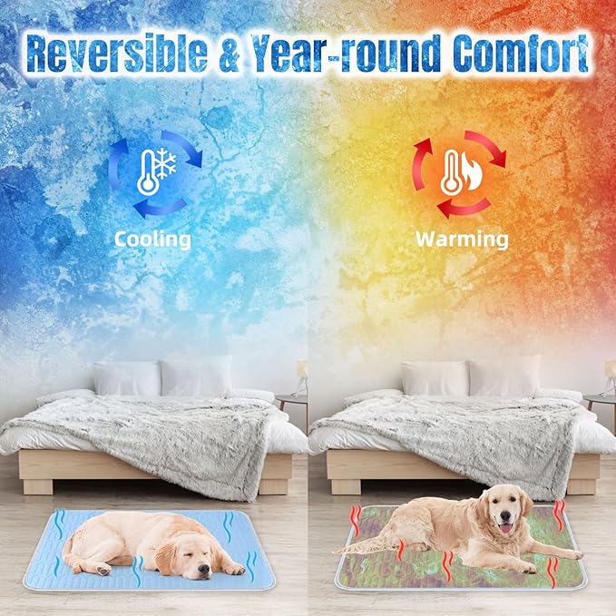 Self Cooling Dog Mat for Large Dogs - Ice Silk Pet Cooling Pad 35"x55" (90x140cm), Machine Washable, Non-Slip for Crate/Car/Floor, Summer Relief Indoor & Outdoor Use (Blue)