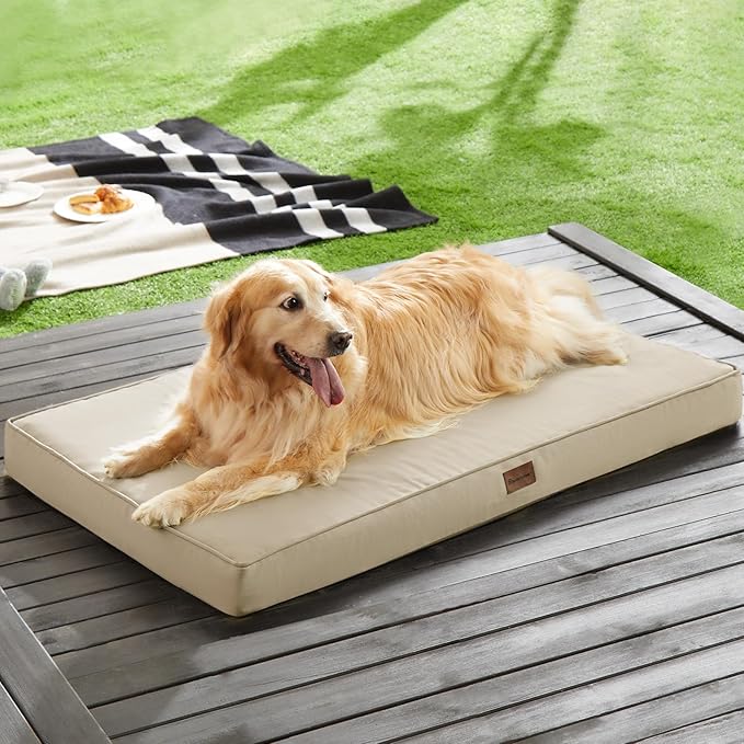 BFPETHOME Outdoor Dog Bed for Large Dogs, Waterproof, Orthopedic with Removable Washable Cover, Egg Crate Foam Mat (47 x 29in, Beige)
