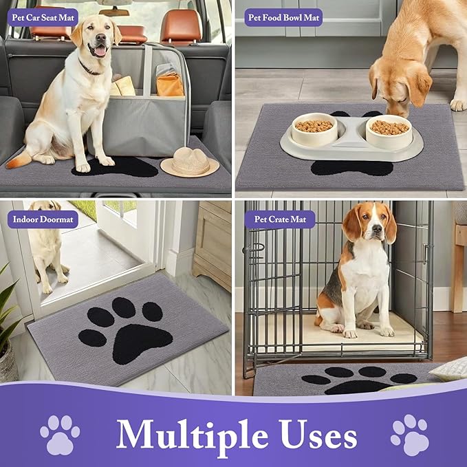 Buganda Dog Door Mat for Muddy Paws, Absorbent Dirt Trapper Non Slip Indoor Doormats, Washable Low-Profile Mat for Mud Dogs, Entryway Carpet for Inside Floor (36x24 Inches, Grey)