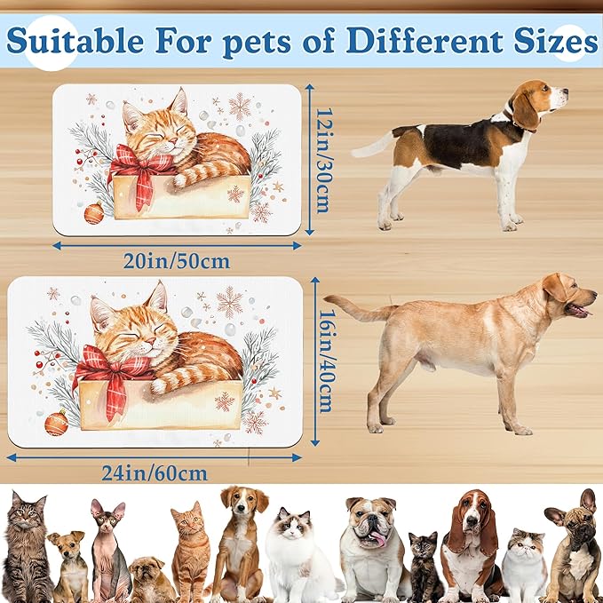 Cat Dog Cat Food Mat–Christmas Stocking Absorbent Waterproof Placemat for Food and Water Bowls, Non Slip Rubber Backing, Feeding Mat for Clean Floors 12"x20"