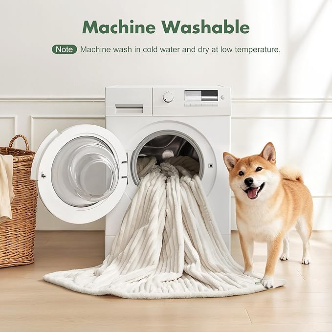 Waterproof Dog Blanket for Large Dogs - Washable Pet Throw Blanket for Couch Bed Protector, Cozy Fleece Calming Dog Blankets for Indoors & Outdoors, Cream, 50"x60"
