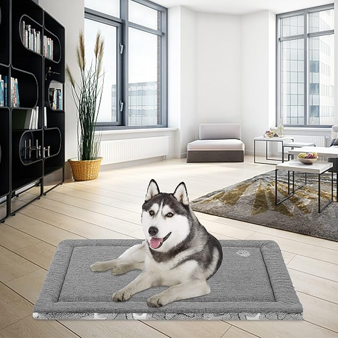 EMPSIGN Dog Crate Pad - Reversible Kennel Mat (Cool & Warm), Machine Washable, Cozy Star Pattern Sleeping Pad for Small Medium Large Dogs, All-Season Pet Bed, Suitable for 36"x24" Dog Crate, Grey
