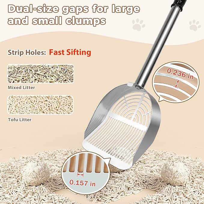 Cat Litter Scoop Deep Shovel, Detachable Long Handle Litter Scooper, Metal Cat Litter Scoop, Stainless Steel Cat Litter Scoop, Kitten Pooper Lifter, Kitty Metal Scooper with Holder Strip Hole