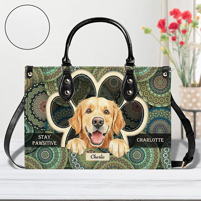 Personalized Pet Mom Leather Handbag – Custom Name Dog Cat Photo Purse, Pet Lover Gifts for Women, Christmas
