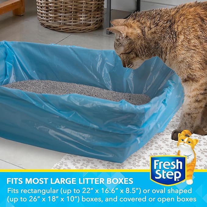 Fresh Step Jumbo Drawstring Cat Litter Box Liners, Scented Heavy Duty Kitty Litter Bags for X-Large Oval or Rectangle Pans, Helps Contain Mess for Easy Lift Out Cleanup, 36 x 19 in, 15 Count