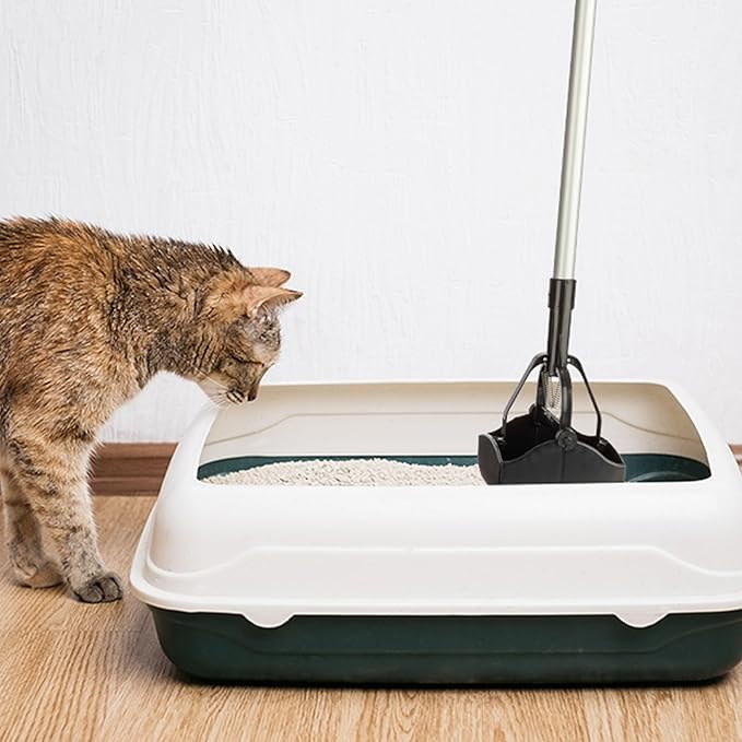 Long‑Handle Pet Pooper Scooper for Dogs & Cats - One‑Hand Gripper Waste Picker Outdoor & Indoor Poop Scoop with Serrated Jaws - Aluminum & Plastic Sanitary Pet Waste Cleanup Tool by PETMAKER (Black)