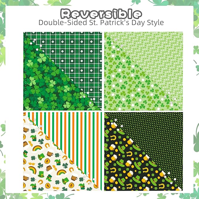 PAWCHIE St. Patrick's Day Dog Bandanas 4 Pack,Reversible Dog Party Triangle Scarf Bibs,Pet Holiday Costume with Adjustable Snaps,Multiple Patterns for Small Dogs Puppy,Cats Pets,Green S