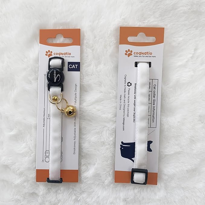 Safety Quick Release Cat Collars,Double Velvet with Bell Available in a Range Colors,Perfect for Your Kitty, Adjustable 20-30 cm (20-30cm, White)
