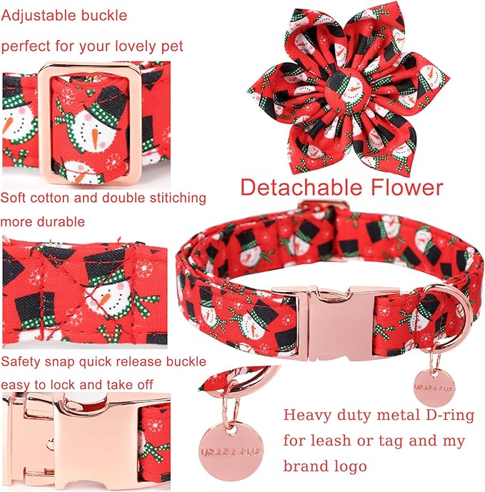 Christmas Dog Collar with Flower, Christmas Flower Collar for Puppy Girl Boy Dog or Cat, Comfortable Dog Collar Flower with Durable Metal Buckle, Cute Pet Collar, S