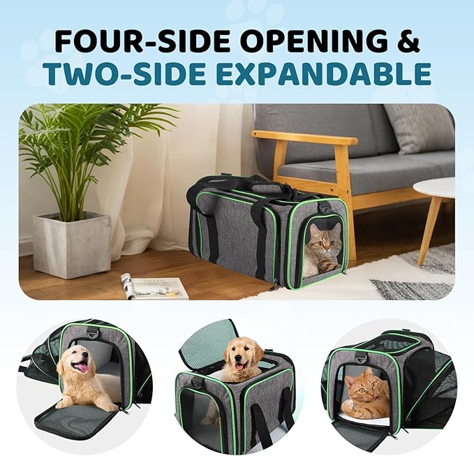 Airline Approved Pet Carrier for Cat - 17 * 11 * 11 Expandable Soft Side Pet Carrier, Collapsible Pet Travel Bag Carrier with Foldable Pet Bowl for Cat Small Animals Under 14LB