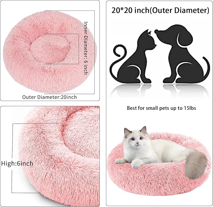 Cat Beds for Indoor Cats,20 Inch Dog Bed for Small Melium Large Dogs, Washable-Round Pet Bed for Puppy and Kitten with Slip-Resistant Bottom