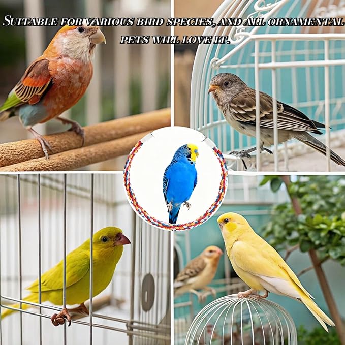 Bird Rope Perches, Parrot Toys, Bungee Rope Perches for Parrots, Cockatiels, Parakeets, Budgie Cages Comfy Birds (Metal Nut) - 36.02 inches