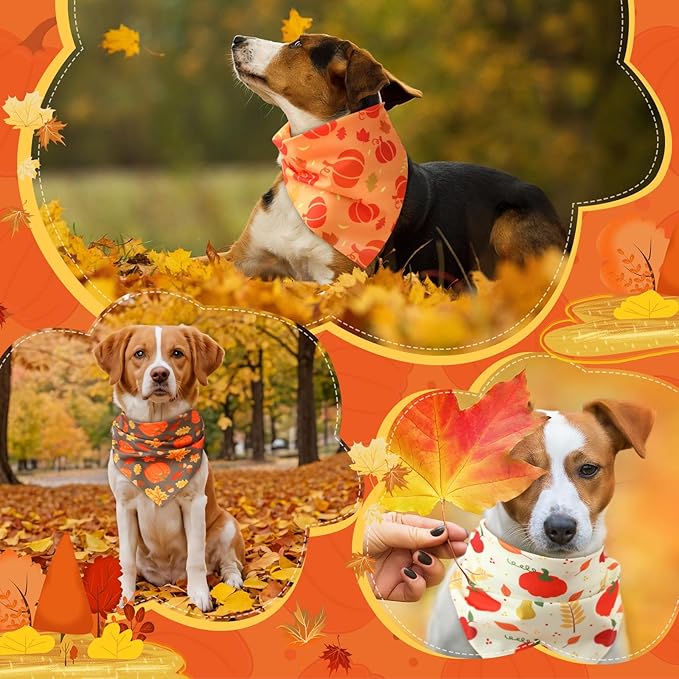 Chunful 100 Pieces Thanksgiving Dog Bandanas Bulk Fall Autumn Pet Bandanas with Pumpkin Patterns Triangle Scarf Bib Kerchief Set for Small Large Dog Costume Accessories (25.6 x 17.7 x 17.7)