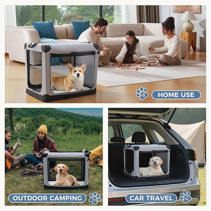 DUMOS Dog Crate 36 Inch Travel Cat Pet Carrier for Medium Large Dog, Portable Foldable Soft Pet Crate with Storage Bag & Washable Pad for Indoor Outdoor Dog Kennel Carrier (L-70lbs, Grey)