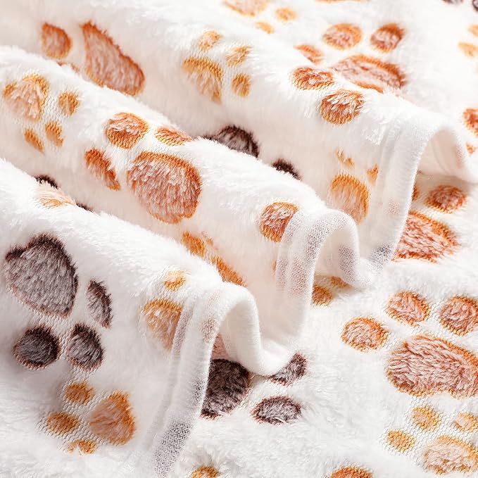 Tegeme 12 Pcs Pet Blankets Soft Fluffy Fleece Dog Cat Warm Paw Print Pattern Blankets Flannel Throw for Pets Dog Puppy Cat(23 x 16 Inch,White)