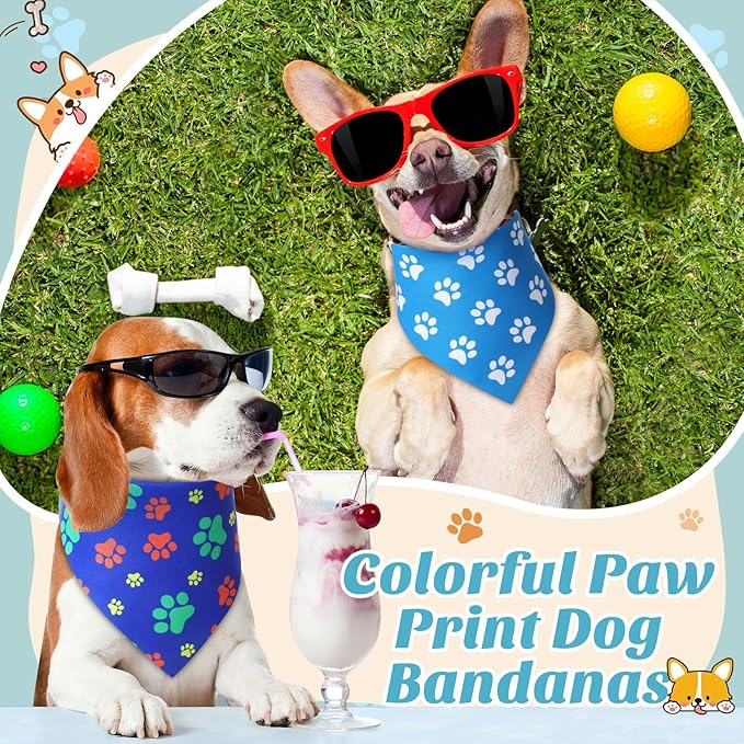 50 Pcs Blue Paw Print Dog Bandanas Bulk Animal Footprint Bandanas for Dogs Triangle Kerchief Bib Scarf Set for Pet Winter Costume Photo Props Daily Accessories Pet Shops (25.6 x 17.7 x 17.7)