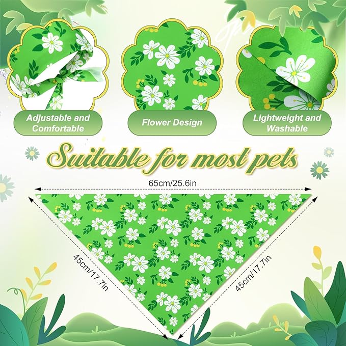 Weewooday 50 Pcs Spring Dog Bandanas Bulk for Dogs Soft Bibs Adjustable Triangle pet Bandana for Small Medium Large Costume(Floral Pattern, 25.6 x 17.7 x 17.7 Inch)