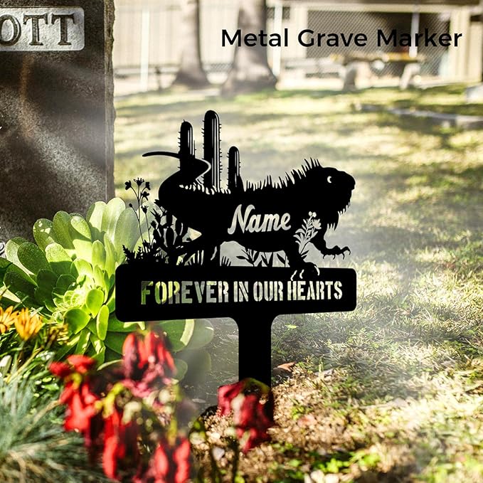 Personalized Bearded Dragon Memorial Metal Stake – Custom Lizard Pet Grave Marker, Bearded Dragon Remembrance Plaque, Outdoor Garden Decor, Metal Tombstone, Pet Loss Gifts for Lizard Lovers
