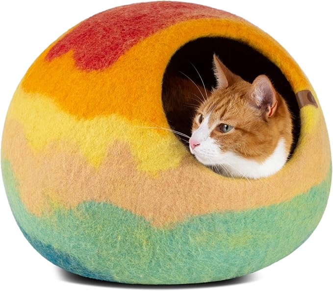 MEOWFIA Cat Cave – Premium Felt Cat Bed for Indoor Cats, Handmade Merino Wool (Tucson Sunset, Large)