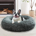 JOLLYVOGUE Calming Dog Bed Large Size Dog, Anti-Anxiety Donut Large Pet Bed, 36 inches Fluffy Faux Fur Round Cat Bed, Fits up to 75 lbs Pets (Navy Grey)