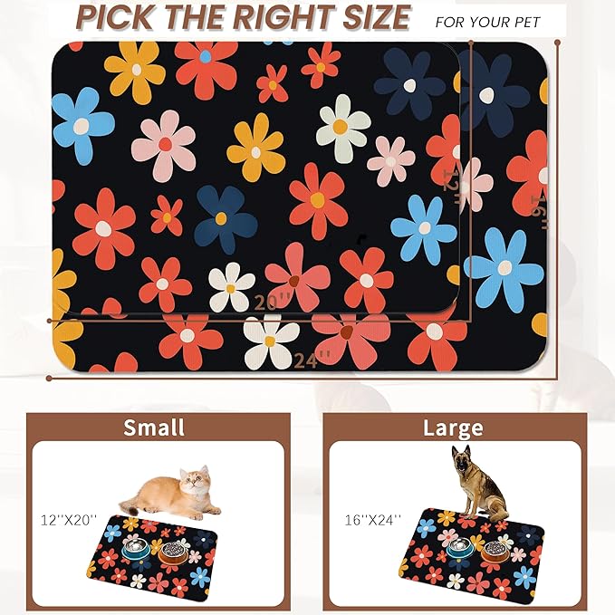 Abstract Groovy Flower Dog Food Mat for Floors,Absorbent Pet Food and Water Bowl Mats,Non-Slip Pet Feeding Mat,Pet Supplies 12" x 20"