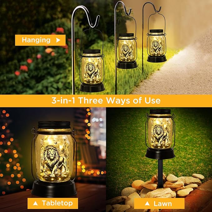 kyoryuger Lion Gifts for Women/Men Lion Solar Lanterns Mom Birthday Animal Simba Lovers Lantern Animal Memorial Lights Solar Garden Decoration for Yard, Patio,Backyard,Porch Torches, Home Decor